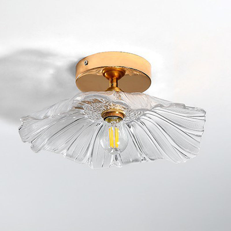 Wavy Shape Semi Flush Mount Modern Style Glass 1 Light Flush Ceiling Light in Clear