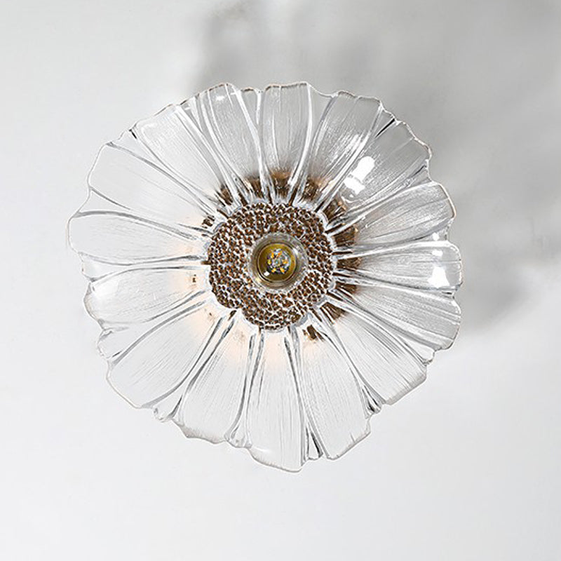 Wavy Shape Semi Flush Mount Modern Style Glass 1 Light Flush Ceiling Light in Clear