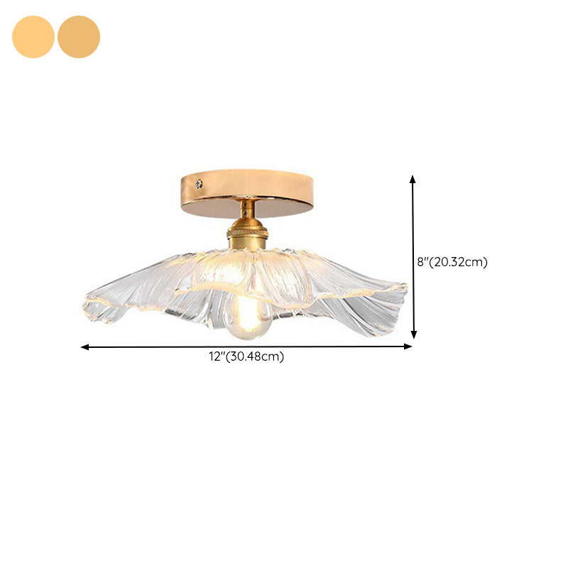 Wavy Shape Semi Flush Mount Modern Style Glass 1 Light Flush Ceiling Light in Clear