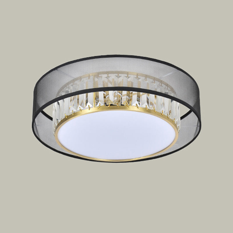 Modern Flush Light Drum Ceiling Lighting with Crystal and Fabric for Bedroom