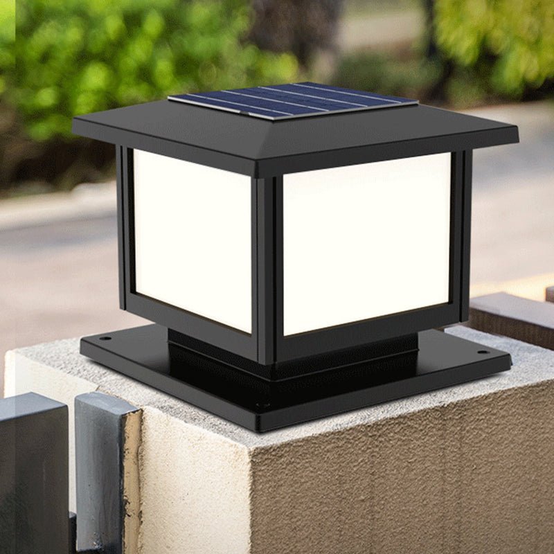 Solar Energy Pillar Lamp LED Outdoor Light with Acrylic Shade for Patio