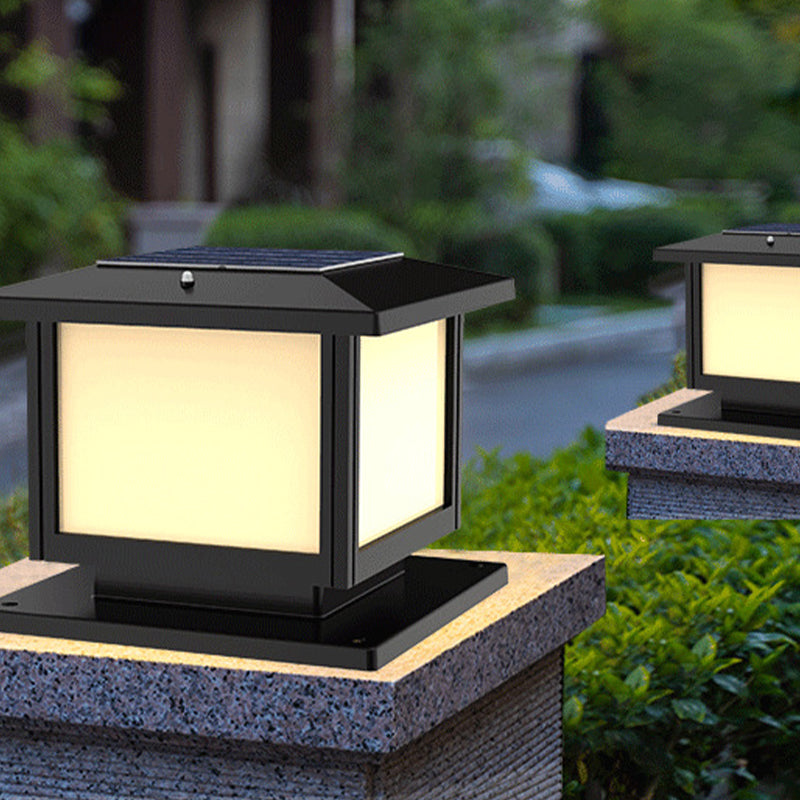 Solar Energy Pillar Lamp LED Outdoor Light with Acrylic Shade for Patio