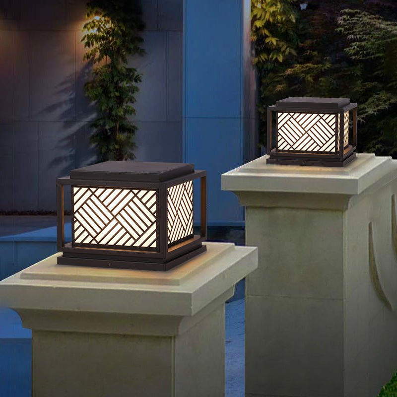 Modern Pillar Lamp Solar Energy Outdoor Light with Acrylic Shade for Patio