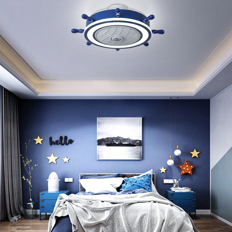 Mediterranean Style Ceiling Fan Lamp LED Circle Shape Ceiling Fan Light for Bedroom