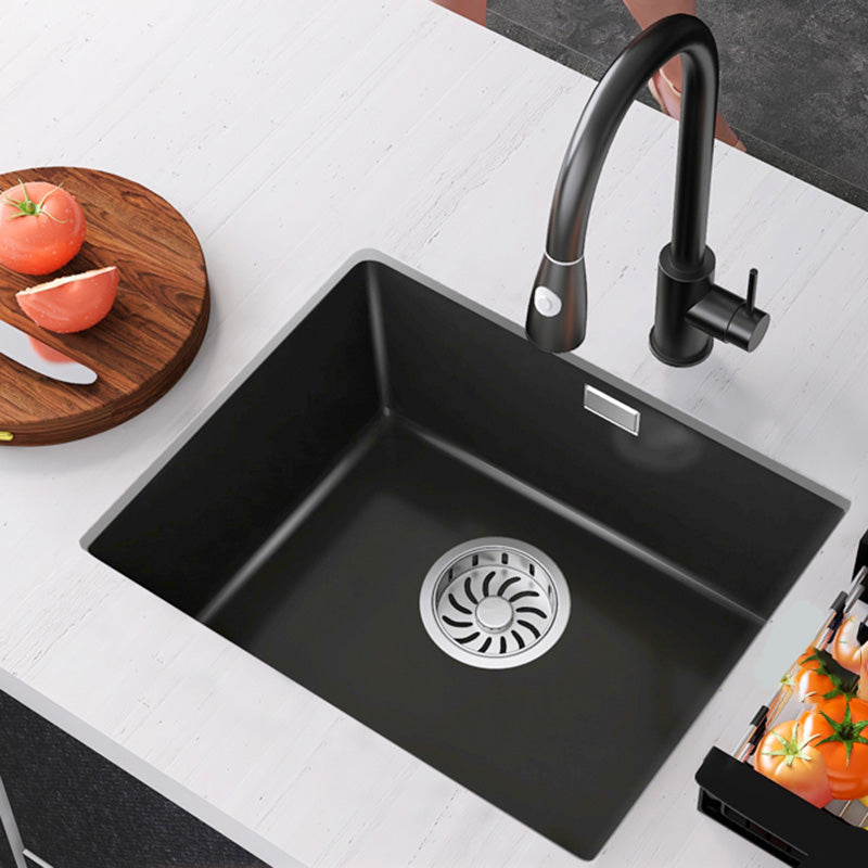 Black Undermount Kitchen Sink Single Bowl Quartz Sink with Drain Strainer