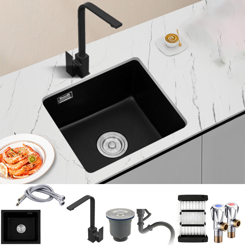 Black Undermount Kitchen Sink Single Bowl Quartz Sink with Drain Strainer