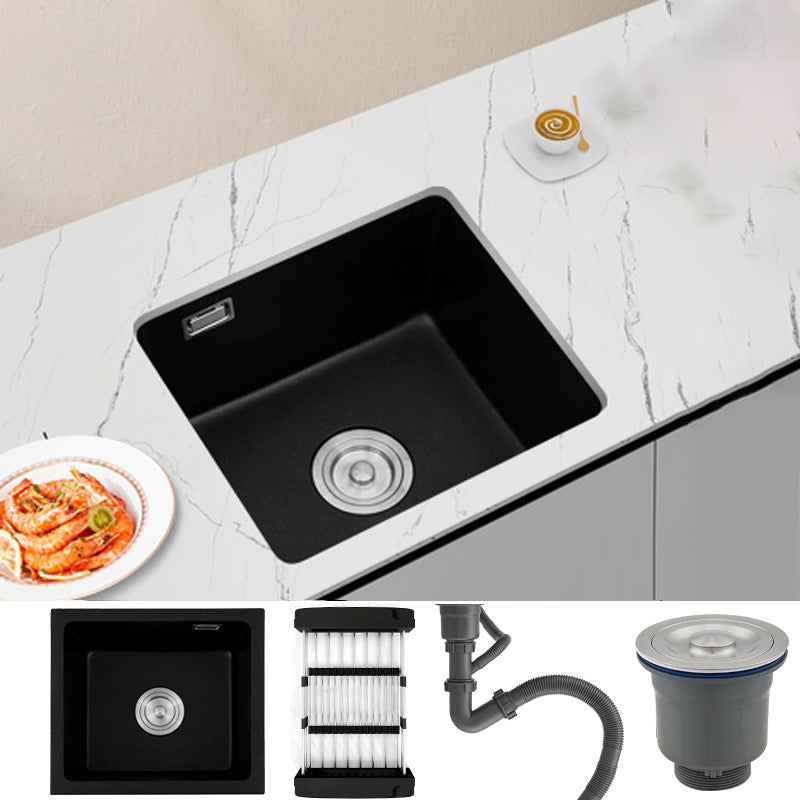 Black Undermount Kitchen Sink Single Bowl Quartz Sink with Drain Strainer