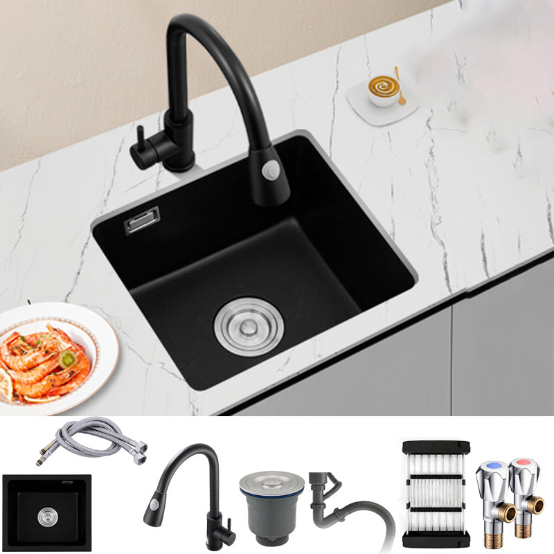 Black Undermount Kitchen Sink Single Bowl Quartz Sink with Drain Strainer