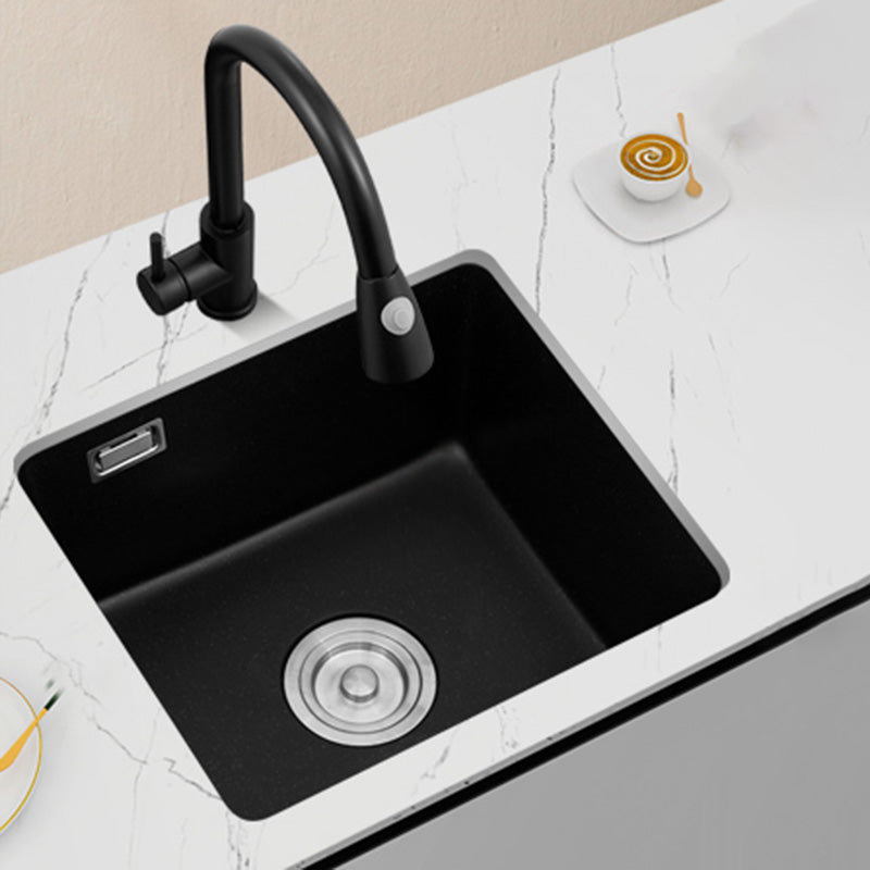 Black Undermount Kitchen Sink Single Bowl Quartz Sink with Drain Strainer