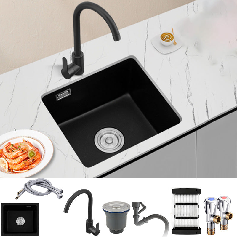 Black Undermount Kitchen Sink Single Bowl Quartz Sink with Drain Strainer