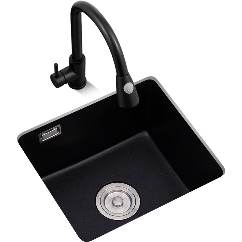 Black Undermount Kitchen Sink Single Bowl Quartz Sink with Drain Strainer