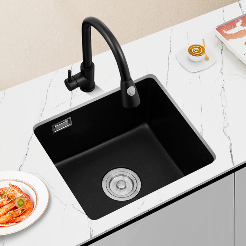 Black Undermount Kitchen Sink Single Bowl Quartz Sink with Drain Strainer