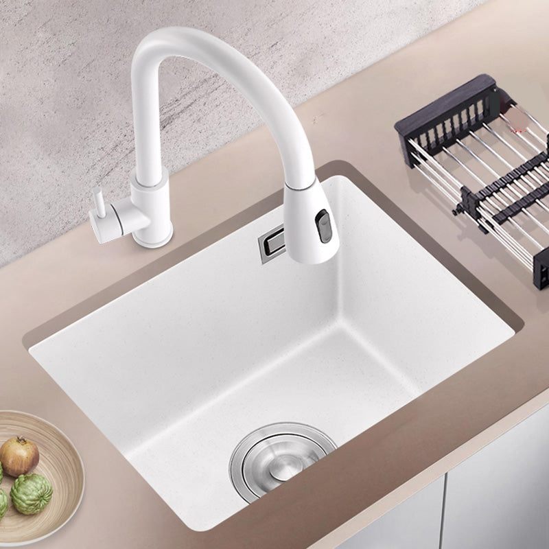 White Rectangle Kitchen Sink with Faucet Single Bowl Quartz Sink