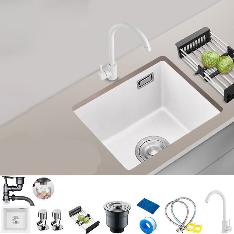 White Rectangle Kitchen Sink with Faucet Single Bowl Quartz Sink