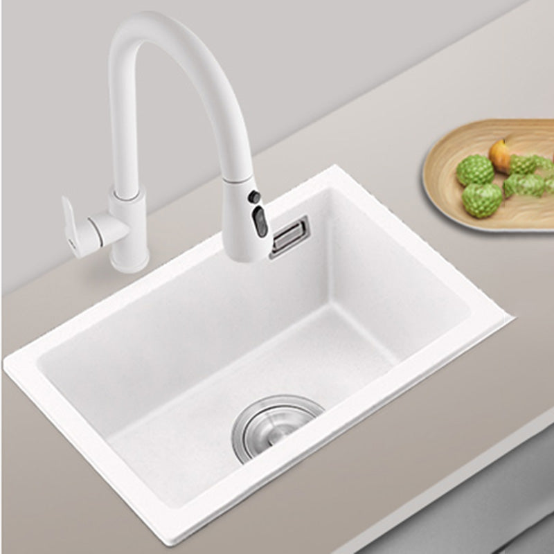 White Rectangle Kitchen Sink with Faucet Single Bowl Quartz Sink