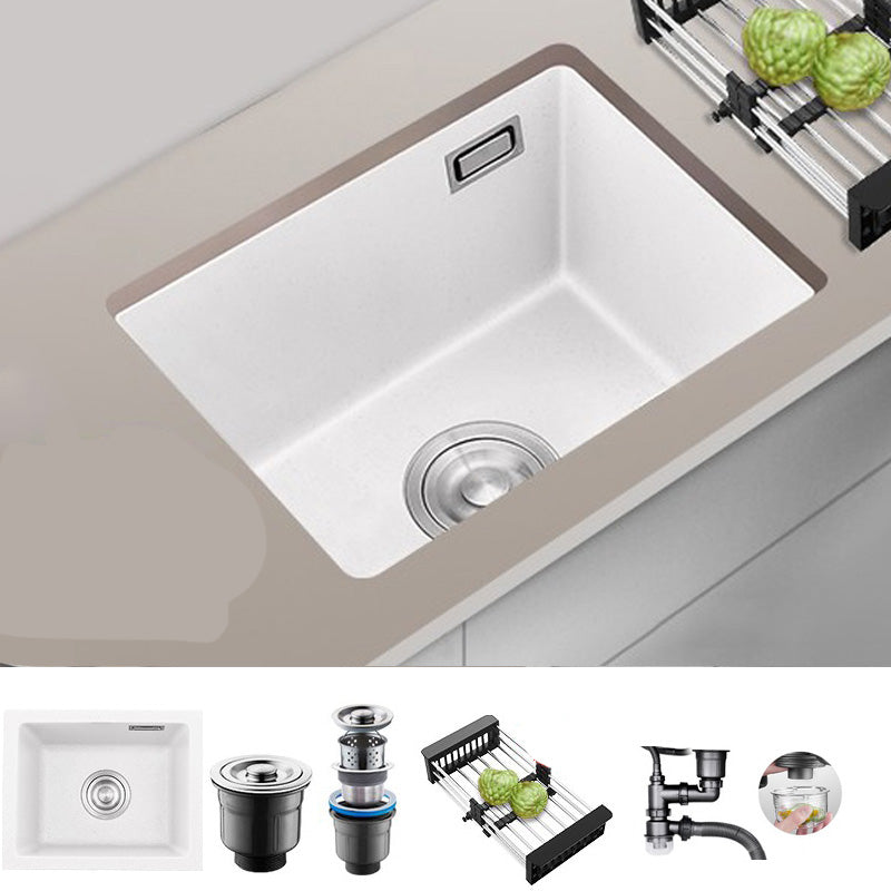 White Rectangle Kitchen Sink with Faucet Single Bowl Quartz Sink