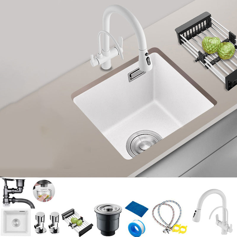 White Rectangle Kitchen Sink with Faucet Single Bowl Quartz Sink