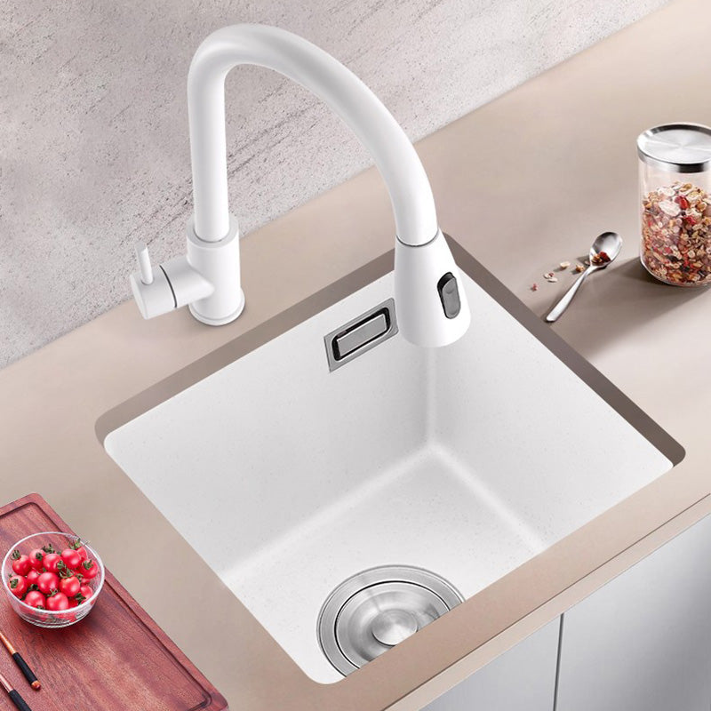 White Rectangle Kitchen Sink with Faucet Single Bowl Quartz Sink