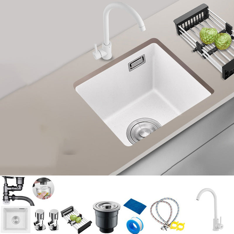 White Rectangle Kitchen Sink with Faucet Single Bowl Quartz Sink