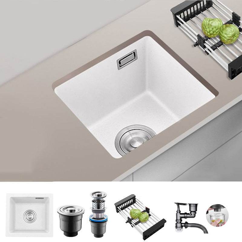 White Rectangle Kitchen Sink with Faucet Single Bowl Quartz Sink