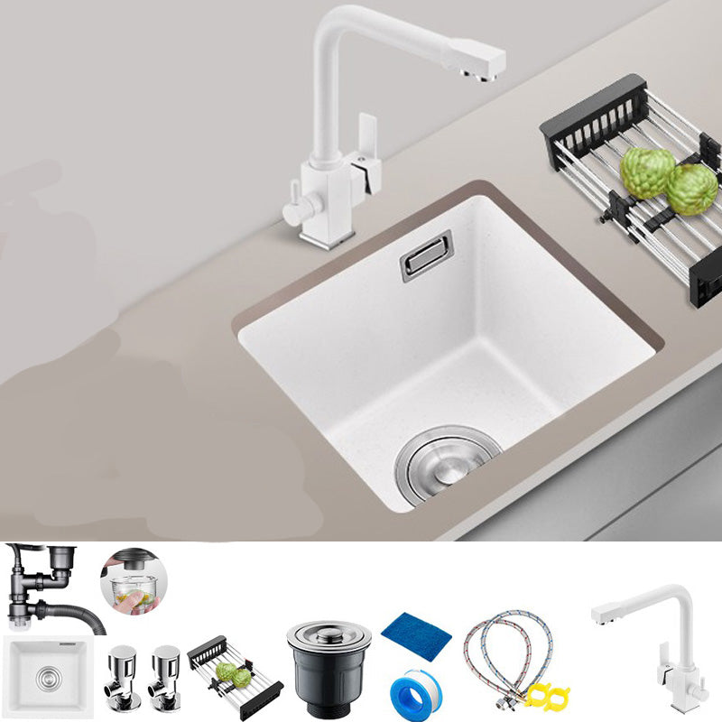 White Rectangle Kitchen Sink with Faucet Single Bowl Quartz Sink