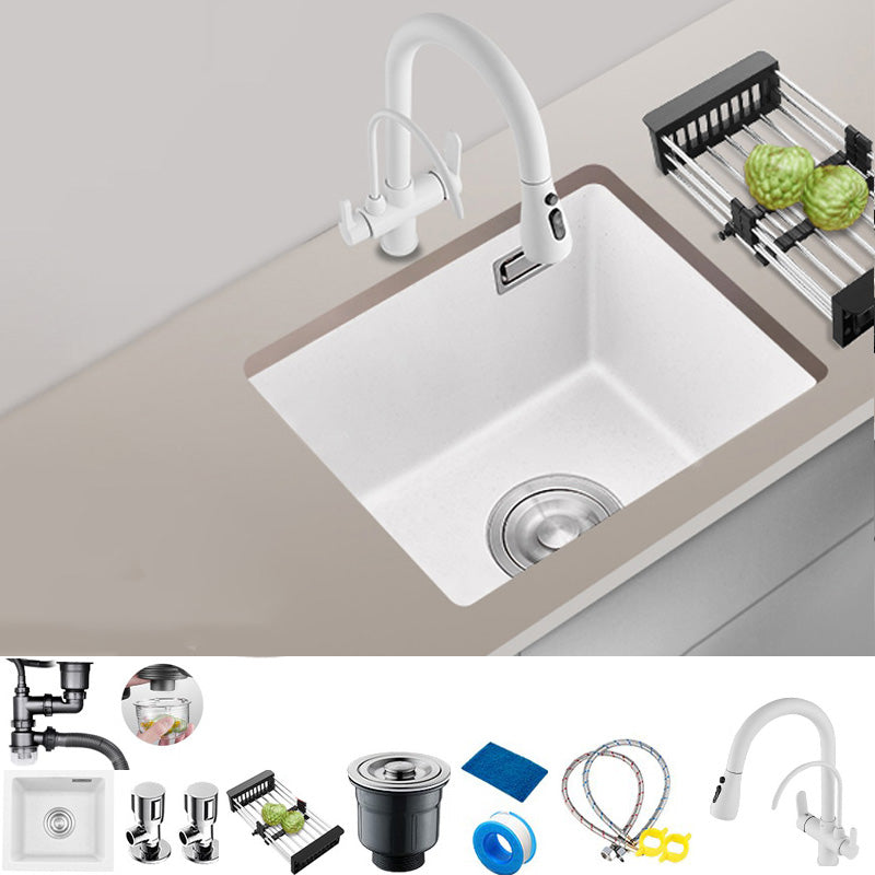 White Rectangle Kitchen Sink with Faucet Single Bowl Quartz Sink