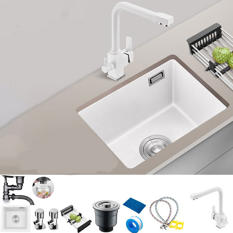 White Rectangle Kitchen Sink with Faucet Single Bowl Quartz Sink