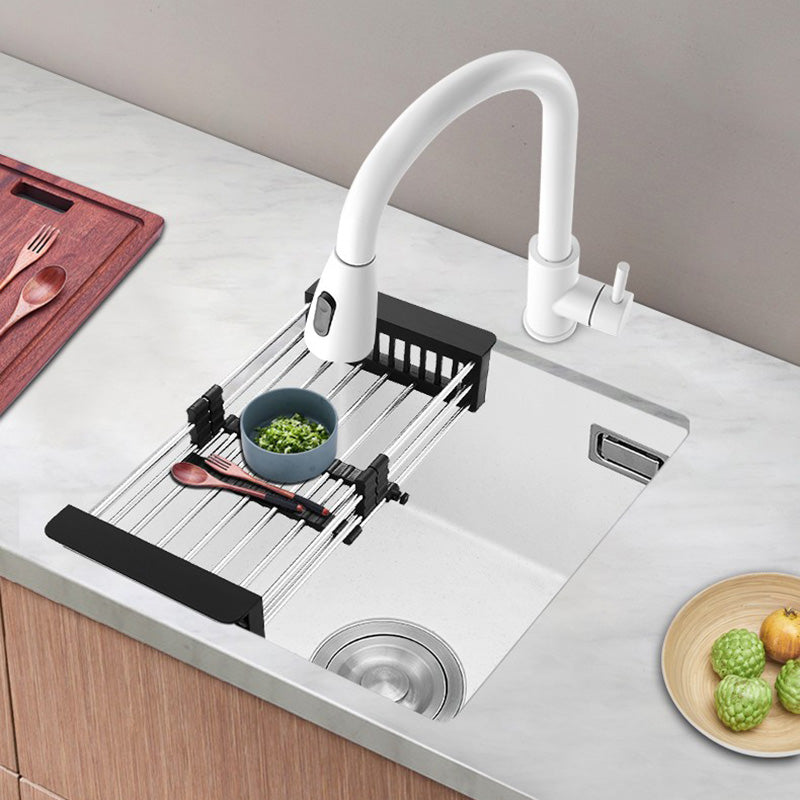 White Rectangle Kitchen Sink with Faucet Single Bowl Quartz Sink