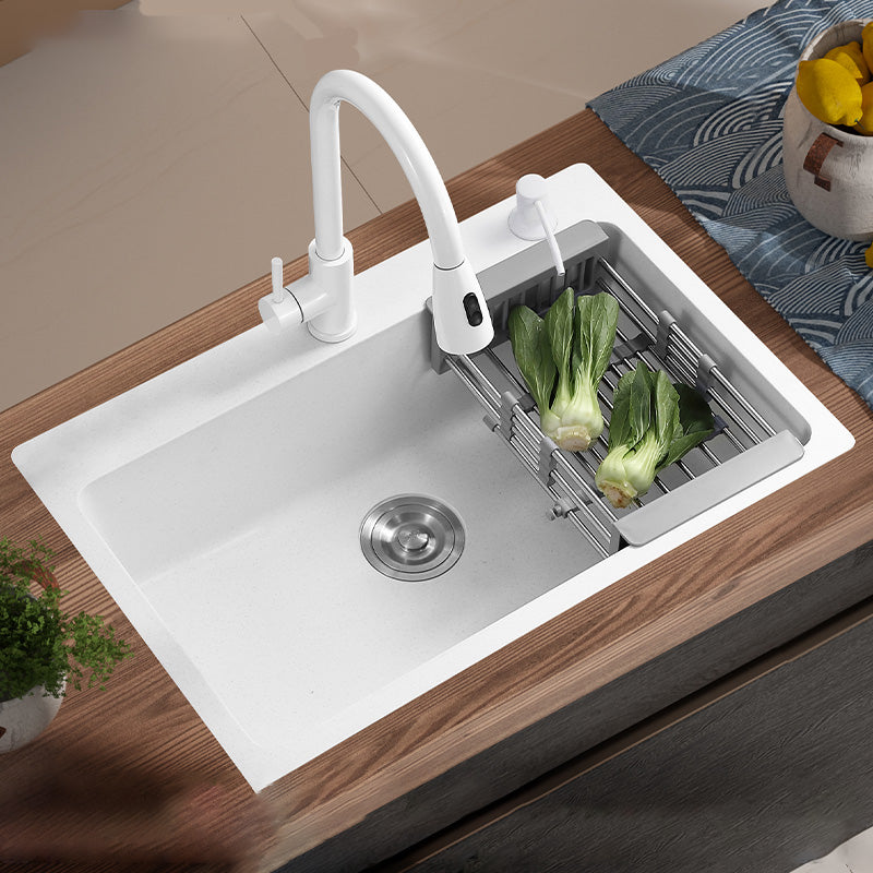 White Rectangle Kitchen Sink 2 Holes Drop-In Contemporary Sink