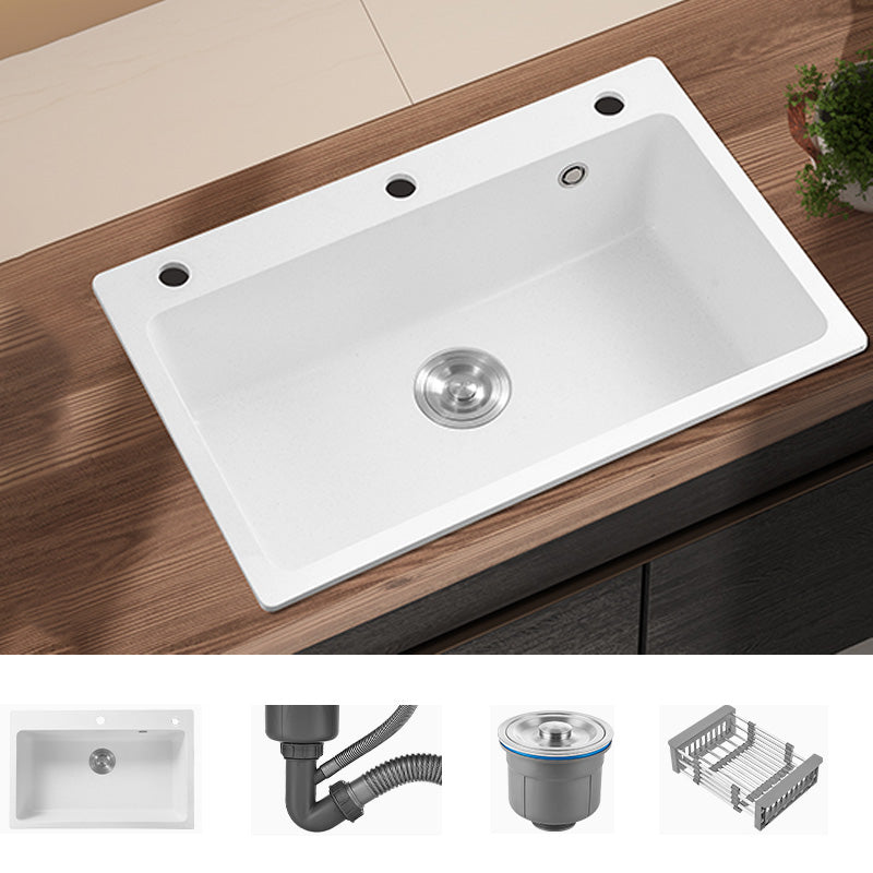 White Rectangle Kitchen Sink 2 Holes Drop-In Contemporary Sink