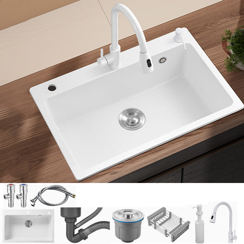 White Rectangle Kitchen Sink 2 Holes Drop-In Contemporary Sink