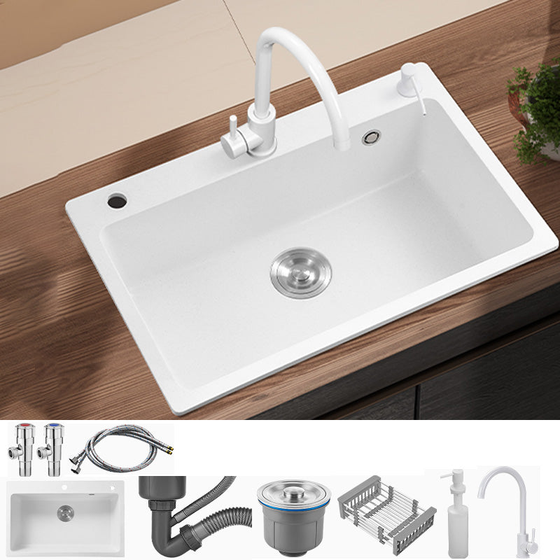 White Rectangle Kitchen Sink 2 Holes Drop-In Contemporary Sink