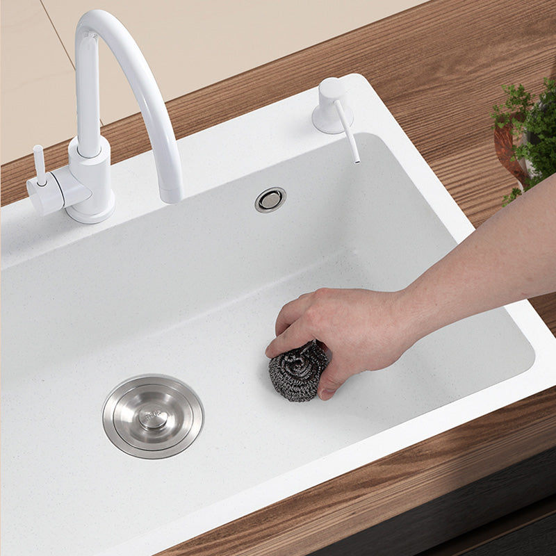 White Rectangle Kitchen Sink 2 Holes Drop-In Contemporary Sink