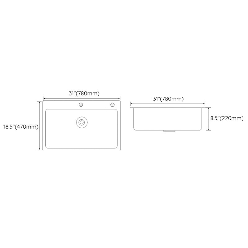 White Rectangle Kitchen Sink 2 Holes Drop-In Contemporary Sink