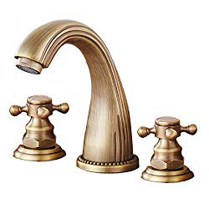 Glam Centerset Faucet Brass 2 Knob Handles 3 Holes Low Arc Bathroom Sink Faucet