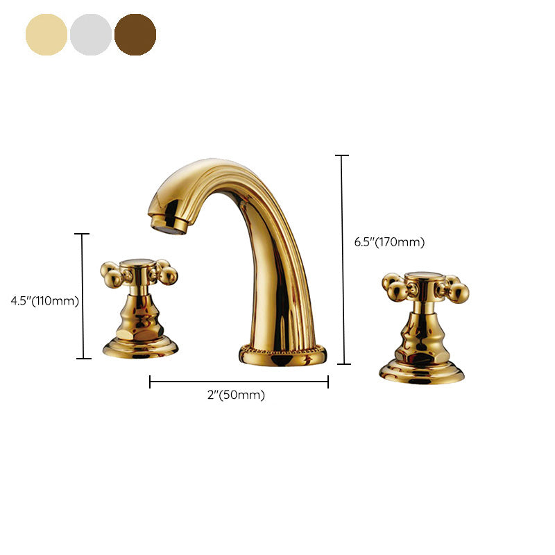 Glam Centerset Faucet Brass 2 Knob Handles 3 Holes Low Arc Bathroom Sink Faucet