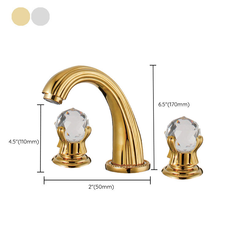 Glam Centerset Faucet Brass 2 Knob Handles 3 Holes Low Arc Bathroom Sink Faucet