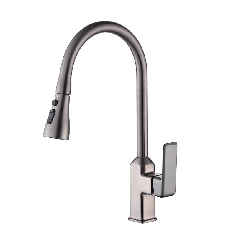 Contemporary Retractable Kitchen Faucet Copper 1-Handle High Arc Kitchen Faucet