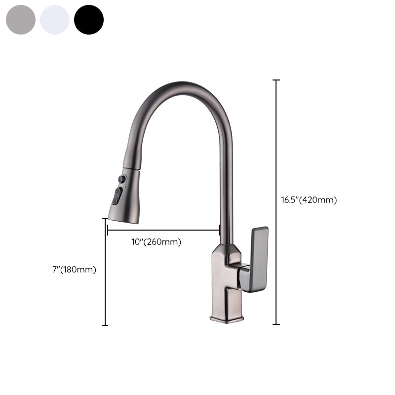 Contemporary Retractable Kitchen Faucet Copper 1-Handle High Arc Kitchen Faucet