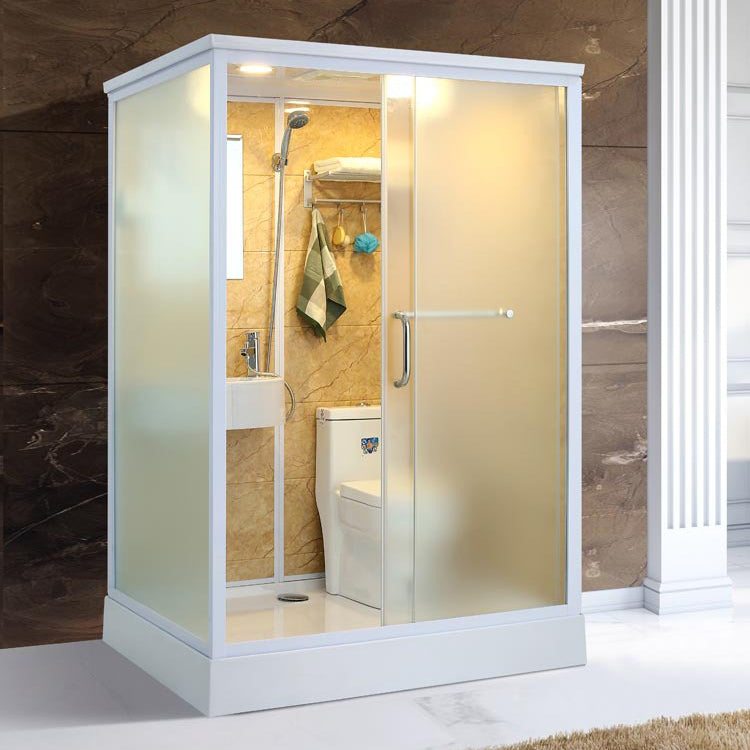 Framed Tempered Glass Shower Kit Included Framed Shower Stall in White without Toilet