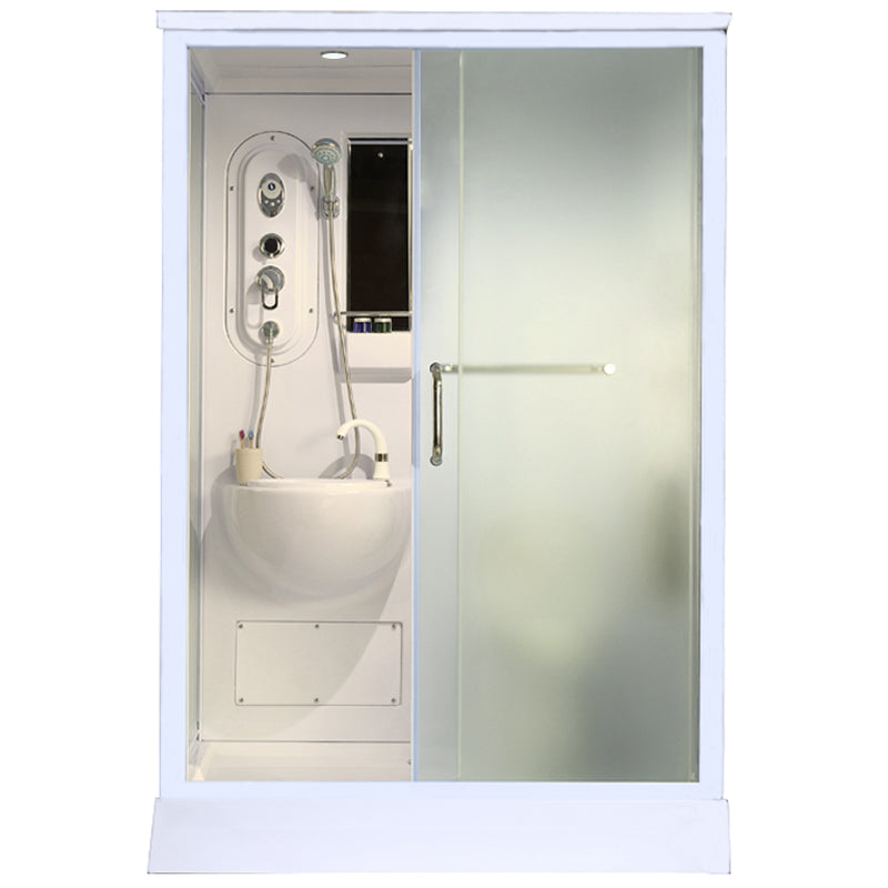 Framed Tempered Glass Shower Kit Included Framed Shower Stall in White without Toilet