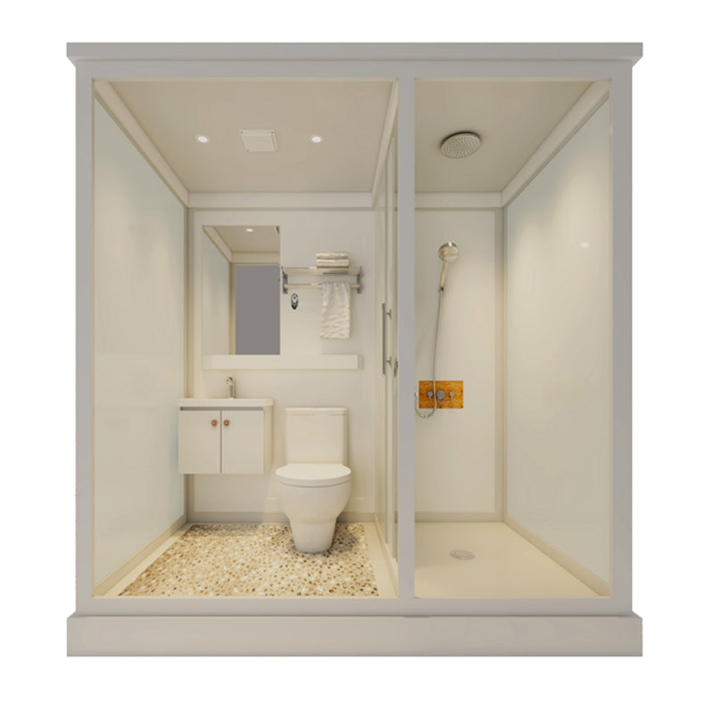 Framed Tempered Glass Shower Kit Included Framed Shower Stall in White without Toilet