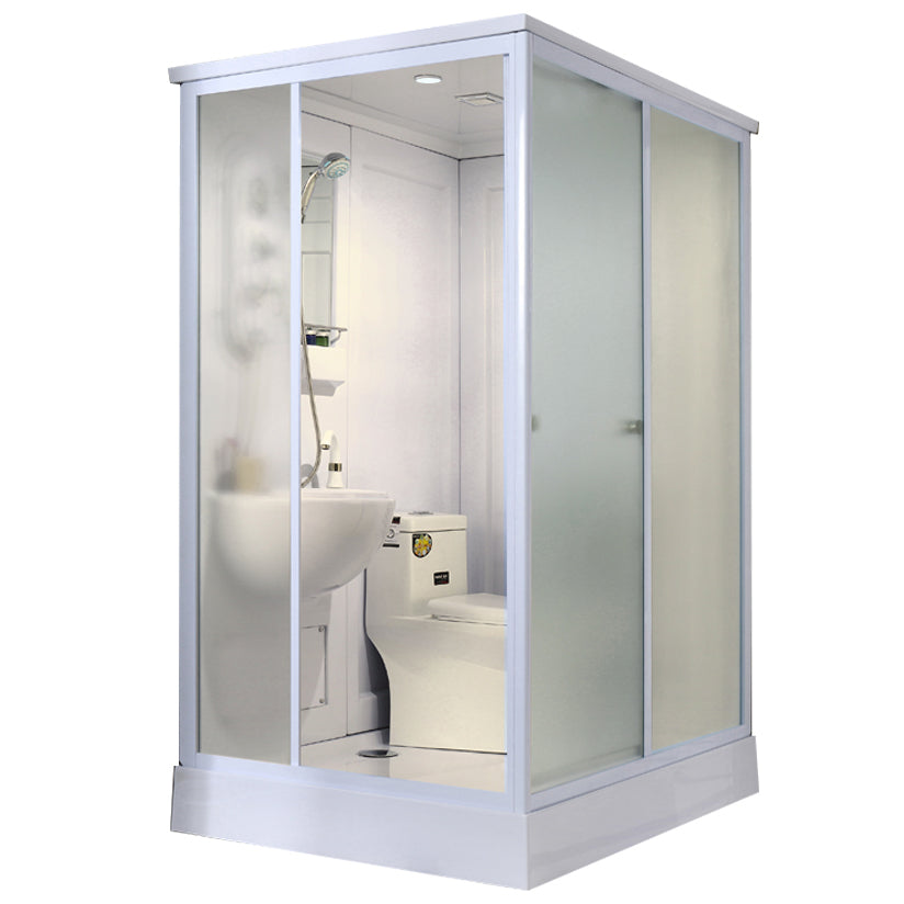 Framed Tempered Glass Shower Kit Included Framed Shower Stall in White without Toilet