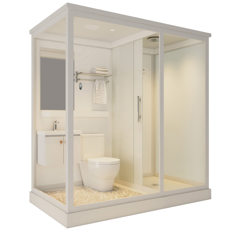 Framed Tempered Glass Shower Kit Included Framed Shower Stall in White without Toilet