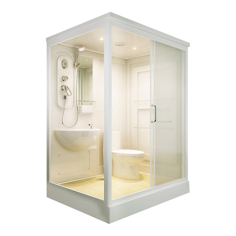 Framed Tempered Glass Shower Kit Included Framed Shower Stall in White without Toilet