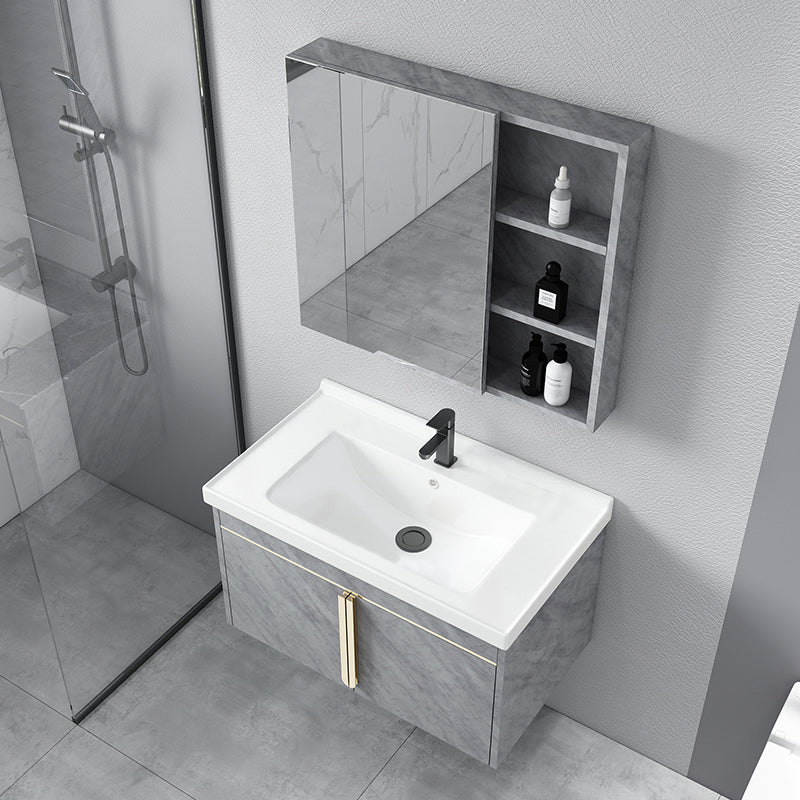 Glam Sink Vanity Wall-Mounted 2 Doors Rectangle Single Bathroom Sink Vanity with Mirror