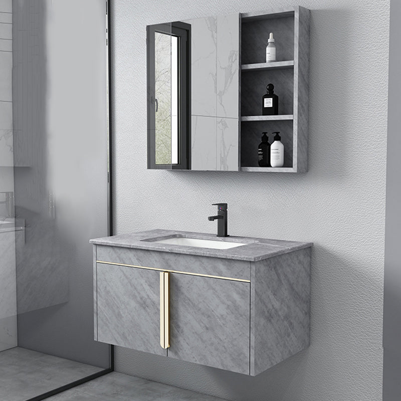 Glam Sink Vanity Wall-Mounted 2 Doors Rectangle Single Bathroom Sink Vanity with Mirror