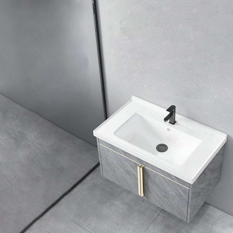 Glam Sink Vanity Wall-Mounted 2 Doors Rectangle Single Bathroom Sink Vanity with Mirror