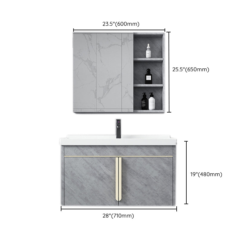 Glam Sink Vanity Wall-Mounted 2 Doors Rectangle Single Bathroom Sink Vanity with Mirror