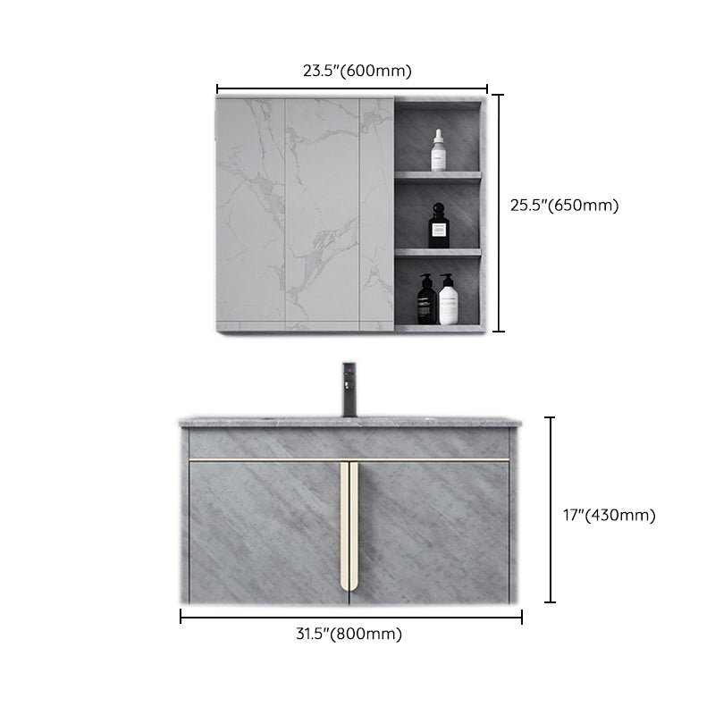 Glam Sink Vanity Wall-Mounted 2 Doors Rectangle Single Bathroom Sink Vanity with Mirror